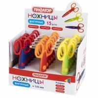 Ножницы ПИФАГОР, 135 мм, фигурное лезвие, ассорти, в дисплее