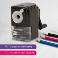 Точилка механическая BRAUBERG "STYLE", для ч/гр и цветных карандашей (в том числе утолщенных), крепление к столу, корпус черный