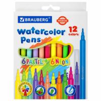 Фломастеры 6 неоновых + 6 пастельных, вентилируемый колпачок BRAUBERG "PREMIUM", картонная коробка