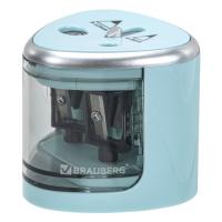 Точилка электрическая BRAUBERG DUAL (для 2 диаметров карандашей!), 4 батарейки АА, голубая