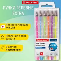 Ручки гелевые ПАСТЕЛЬ BRAUBERG "EXTRA", НАБОР 6 ЦВЕТОВ, узел 0,7 мм, линия 0,5 мм