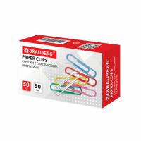 Скрепки большие 50 мм, цветные, 50 шт., в картонной коробке, BRAUBERG