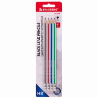 Набор карандашей чернографитных BRAUBERG "G-100" 4 шт., HB, с ластиком, корпус ассорти
