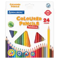 Карандаши цветные BRAUBERG PREMIUM, 24 цвета, трехгранные, грифель 3 мм