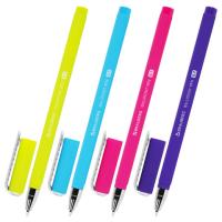 Ручка шариковая BRAUBERG SOFT TOUCH STICK "NEON", СИНЯЯ, мягкое покрытие, корпус ассорти, узел 0,7 мм
