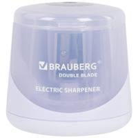 Точилка электрическая BRAUBERG DOUBLE BLADE WHITE, двойное лезвие, питание от 2 батареек