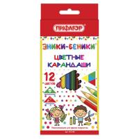 Карандаши цветные ПИФАГОР "ЭНИКИ-БЕНИКИ", 12 цветов, шестигранные, натуральное дерево