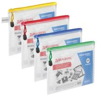 Папка-конверт на молнии МАЛЫЙ ФОРМАТ (238х180 мм) А5, молния ассорти, ПВХ, прозрачная, BRAUBERG "Segment"