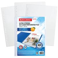 Папки-файлы перфорированные А4 BRAUBERG "МАТОВЫЕ EXTRA 600", КОМПЛЕКТ 100 шт., ПЛОТНЫЕ, 60 мкм