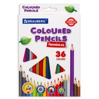 Карандаши цветные BRAUBERG PREMIUM, 36 цветов, трехгранные, грифель 3,3 мм, натуральное дерево