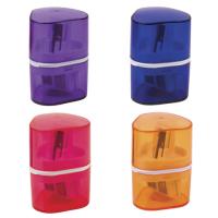 Точилка BRAUBERG "Case", 3 отверстия для чернографитных и цветных карандашей (в том числе утолщенных), с контейнером, ассорти