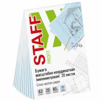 Бумага масштабно-координатная (миллиметровая), планшет, БОЛЬШОЙ ФОРМАТ А3, голубая, 20 листов, ПЛОТНАЯ 80 г/м2, STAFF