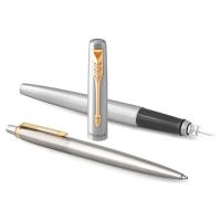 Набор PARKER "Jotter Stainless Steel GT": шариковая ручка синяя и перьевая ручка