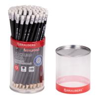 Карандаш чернографитный BRAUBERG "Style PRO", 1 шт., HB, с ластиком, корпус черный