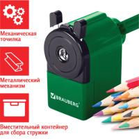 Точилка механическая BRAUBERG "JET", металлический механизм, корпус зеленый