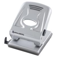 Дырокол металлический BRAUBERG "Metallic", до 40 листов, серебристый