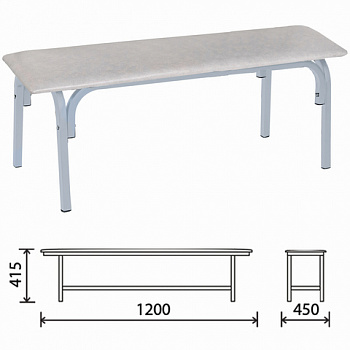 Банкетка без спинки "Астрид", 1200х450х415 мм, светло-серый каркас, кожзам белый