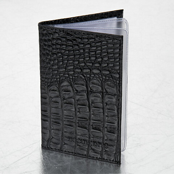 Обложка для автодокументов натуральная кожа кайман, без тиснения, черная, BRAUBERG