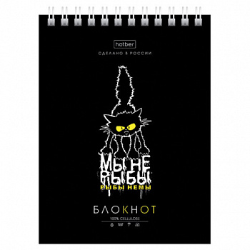 Блокнот МАЛЫЙ ФОРМАТ А6, 40 л., гребень, картон, клетка, HATBER, "Проект "Капланопись", 090639, 40Б6В1гр