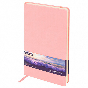 Скетчбук, слоновая кость 140 г/м2 130х210 мм, 80 л., КОЖЗАМ, резинка, BRAUBERG ART CLASSIC, пастель розовый