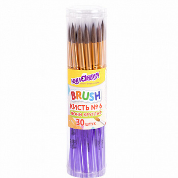 Кисть ПОНИ, круглая, № 6, цветная ручка, ЮНЛАНДИЯ