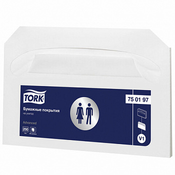 Покрытия на унитаз TORK (Система V1), 1/2 сложения, КОМПЛЕКТ 250 шт., 37х41 см, Advanced, белые