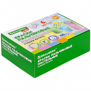 Краски пальчиковые пастельные для малышей от 1 года, 6 цветов по 40 мл, BRAUBERG KIDS