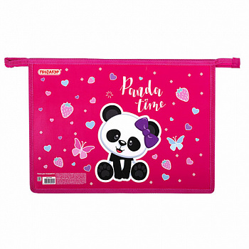 Папка для тетрадей ПИФАГОР А4, 1 отделение, картон/пластик, на молнии, "Panda Time"