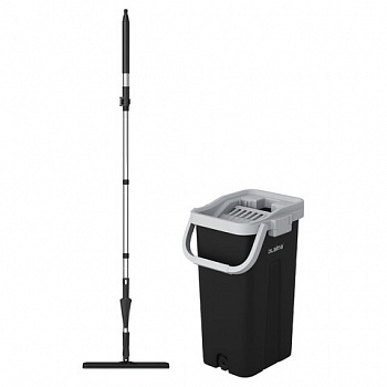 Швабра с отжимом и ведром 10л/7л двухкамерное, 2 насадки микрофибра, карманы с 2-х сторон, рукоятка 134-154см черный AltaMop L, LAIMA,609151