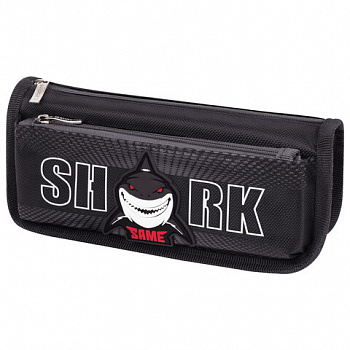 Пенал мягкий ЮНЛАНДИЯ, 2 отделения, полиэстер, "Shark", черный, 21х6х9 см