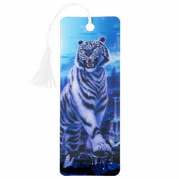 Закладка для книг с линейкой 3D-ОБЪЕМНАЯ BRAUBERG, "Белый тигр", с декоративным шнурком