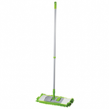 Швабра с флаундером 40 см, телескопический черенок 70-120 см, еврорезьба, МОП из микрофибры букли "СИНЕЛЬ" (ТИП К), ЛЮБАША