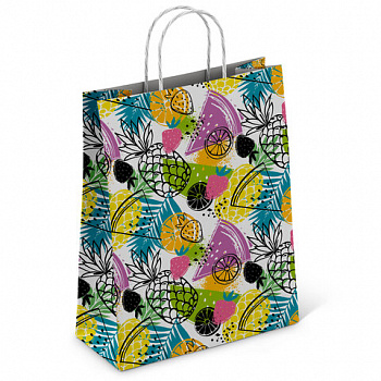 Крафт-пакет бумажный "Фрукты" 26х15х35 см, с кручеными ручками, плотность 100 г/м2, белый