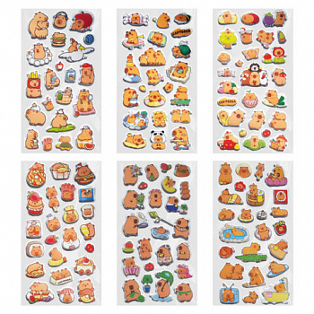 Наклейки зефирные "Капибары", 18х9,5 см, ассорти 6 видов, FUNSTER (ФАНСТЕР)