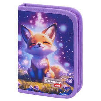 Пенал BRAUBERG KIDS, 1 отделение, 2 откидные планки, 21х14 см, "Chilling fox"