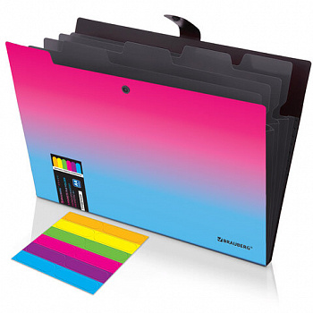 Папка-органайзер на кнопке 5 отделений, BRAUBERG GRADE, A4, розово-голубой градиент