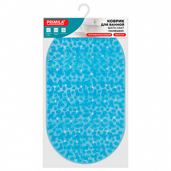 Коврик для ванны противоскользящий 69х40 см, "Камешки", овальный, прозрачно-голубой, ПВХ, PRIMILA (ПРИМИЛА)