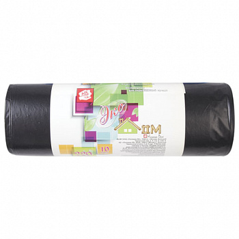 Мешки для мусора 220 л, черные, в рулоне 10 шт., ПВД, 29 мкм, 83х110 см, КБ, "ЭкоДом"