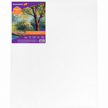 Холст на подрамнике BRAUBERG ART DEBUT, 50х60см, грунтованный, 100% хлопок, мелкое зерно