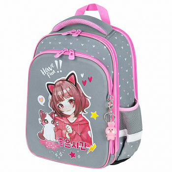 Ранец BRAUBERG QUADRO, 3 отделения, с брелком, "Anime friends", 37х28х18 см