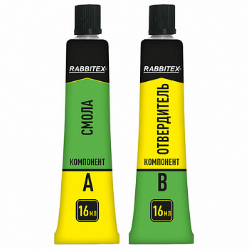 Клей эпоксидный смола+отвердитель, две тубы, суперпрочный, 2х16 мл, RABBITEX