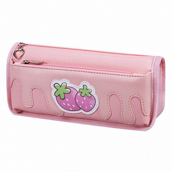 Пенал мягкий ЮНЛАНДИЯ, 2 отделения, полиэстер, "Strawberry shortcake", розовый, 21х9х6 см