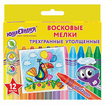 Восковые мелки трехгранные утолщенные ЮНЛАНДИЯ "ЮНЛАНДИК НА ПРАЗДНИКЕ", НАБОР 12 цветов