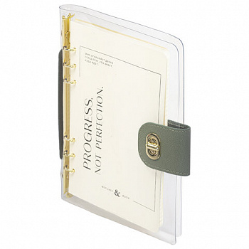 Блокнот А5 180x235 мм, BRAUBERG "Fabulous", гибкий, на кольцах, застежка, 80 л., оливковый