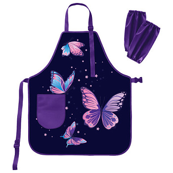Фартук с нарукавниками для уроков труда BRAUBERG, 1 карман, 46x54 см, "Shining butterflies"