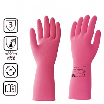 Перчатки латексные КЩС, сверхпрочные, плотные, хлопковое напыление, размер 7, S (малый), красные, HQ Profiline