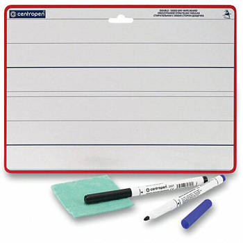 Доска двусторонняя маркерная А4 (297х210 мм), БЕЛАЯ/ЛИНИЯ, 2 маркера + салфетка, CENTROPEN, 7719