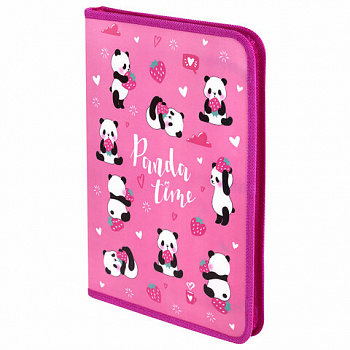Папка для труда на молнии ЮНЛАНДИЯ А4, 1 отделение, откидная планка, органайзер, "Panda time"