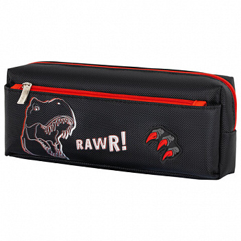Пенал мягкий ЮНЛАНДИЯ, 2 отделения, полиэстер, "Roar", черный, 21х9х6 см