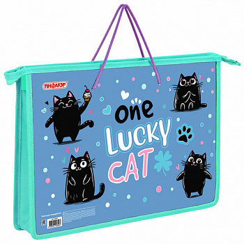 Папка на молнии с ручками ПИФАГОР А4, 1 отделение, пластик, ручки-шнурок, "Funny cats"